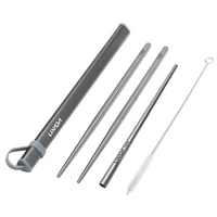 lixada camping cutlery set titanium chopsticks drinking straw cleaning brush aluminum storage tube case for outdoor traveling