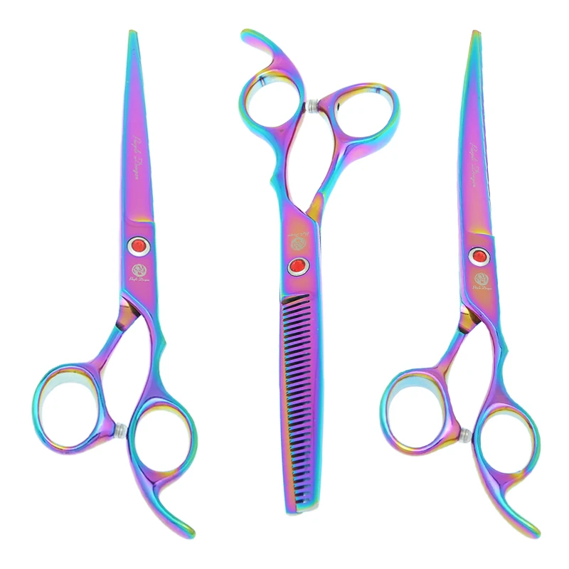 

Purple Dragon 7 inch Pet Grooming Scissors Animal Straight Curved Dog Cutting Shears Japanese Steel Thinning Fur Clipper B0017B