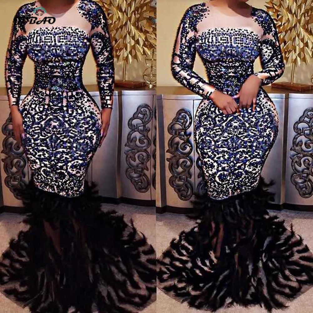 Высокое эластичное длинное платье с длинными рукавами перьями для танцев Dj ds Customs