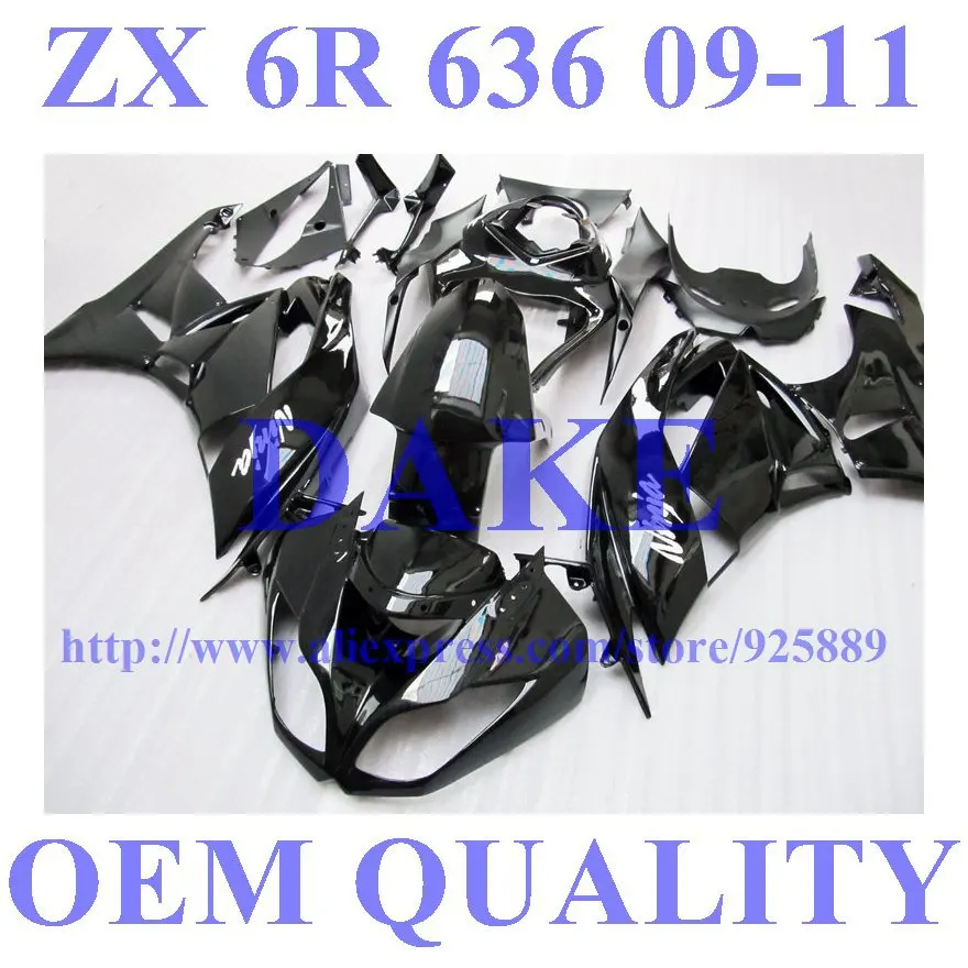 

Injection Glossy Black Fairings For Kawasaki Ninja ZX 6R 2009 2010 2011 ZX6R 09 10 11 ZX-6R Fairing Kits Free Custom