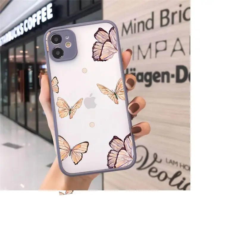

cute sexy butterfly pink blue Phone Case Matte For iPhone 12 Mini 11 Pro XR XS Max 7 8 Plus X Hard PC Back Cover