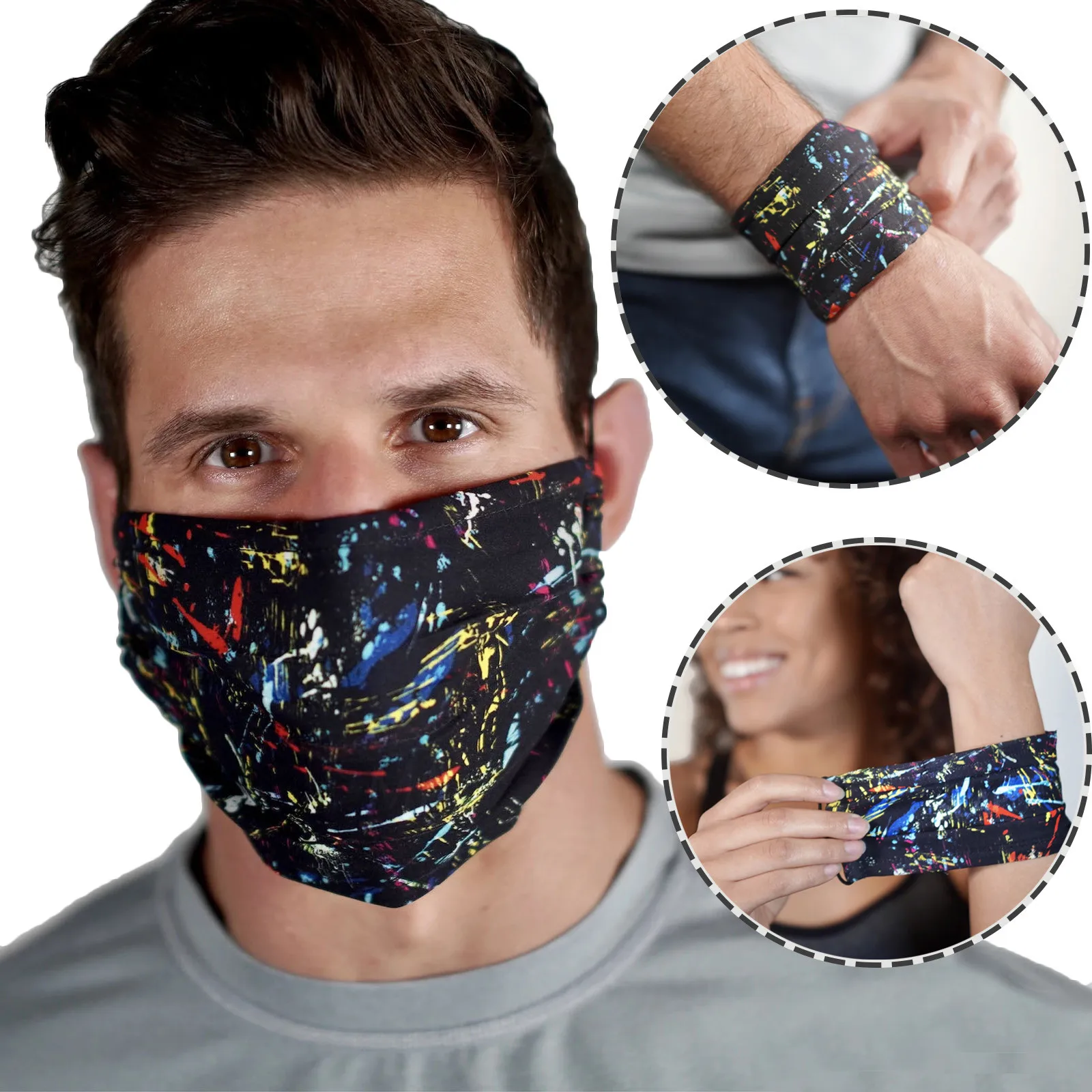 

Reusable Washable Face Mask: Cover When You Need It, Bracelet When You Don't Adult Size Premium Face Maks Earloop Bandage Masque