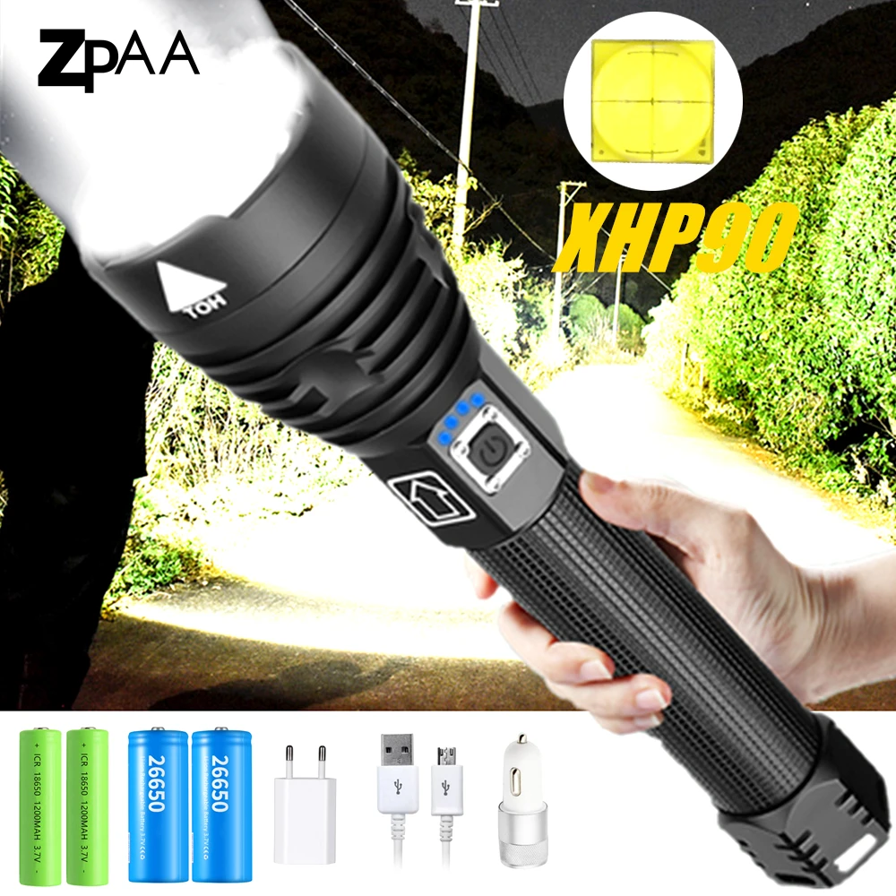 Светодиодный фонарик XHP90 XHP70.2 XHP50 перезаряжаемый от USB мощный масштабируемый