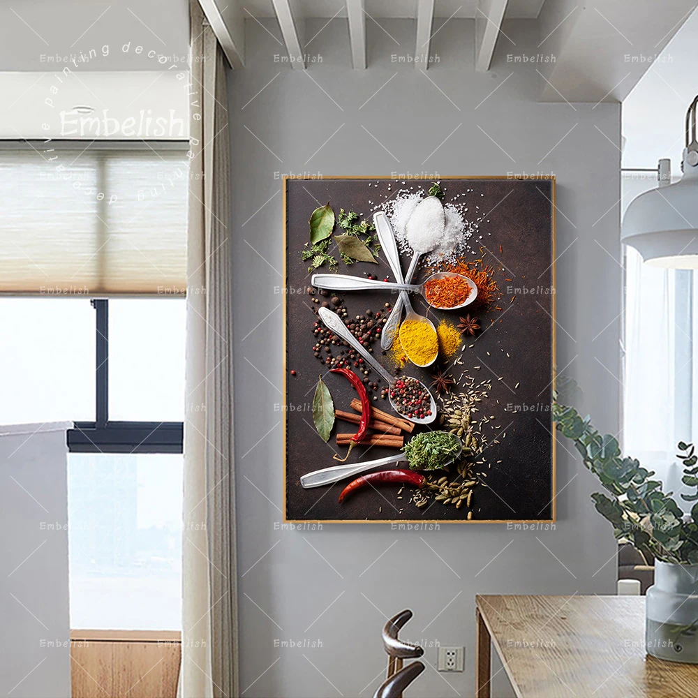 

Embelish Various Spices Spoons And Grains HD Print On Canvas Oil Paintings For Living Room Kitchen Home Decor Scandinavian Food