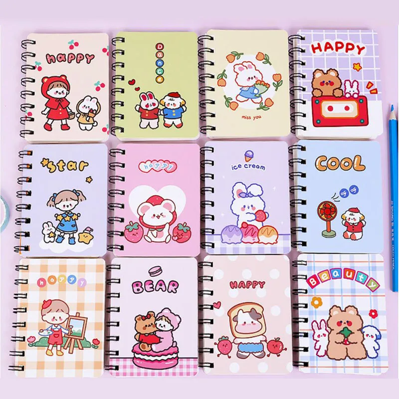 

8pcs/lot Cartoon Animal Girl Coil Notebook Portable Loose leaf Blank Word Book Card Tearable Notepads Stationery school supplies