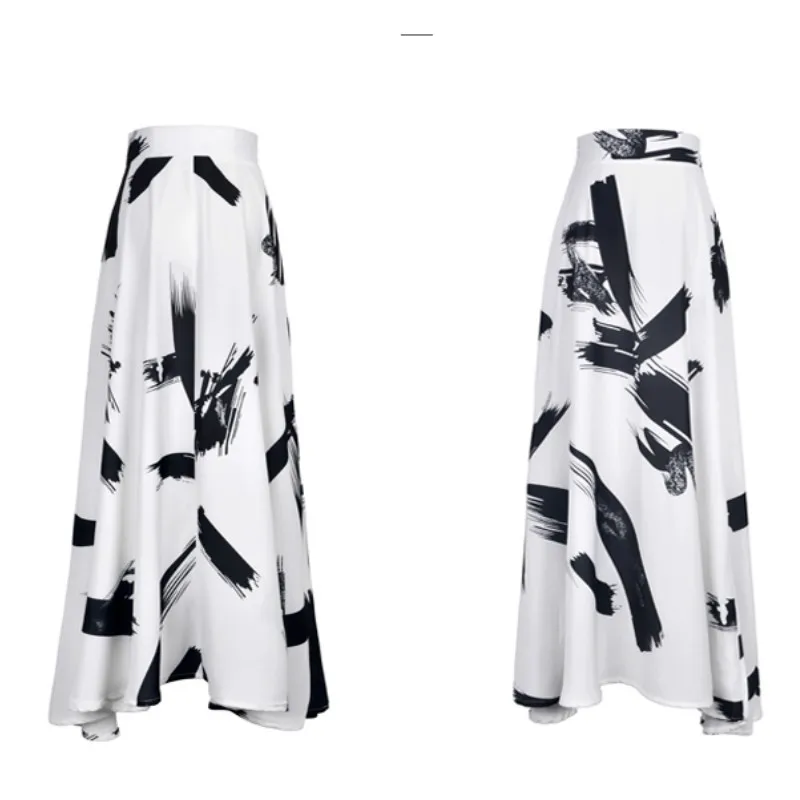 

Ink Printed Long length Skirt Female Summer 2019 New A-line Skirt Irregular Chic High-waist Chiffon Skirt