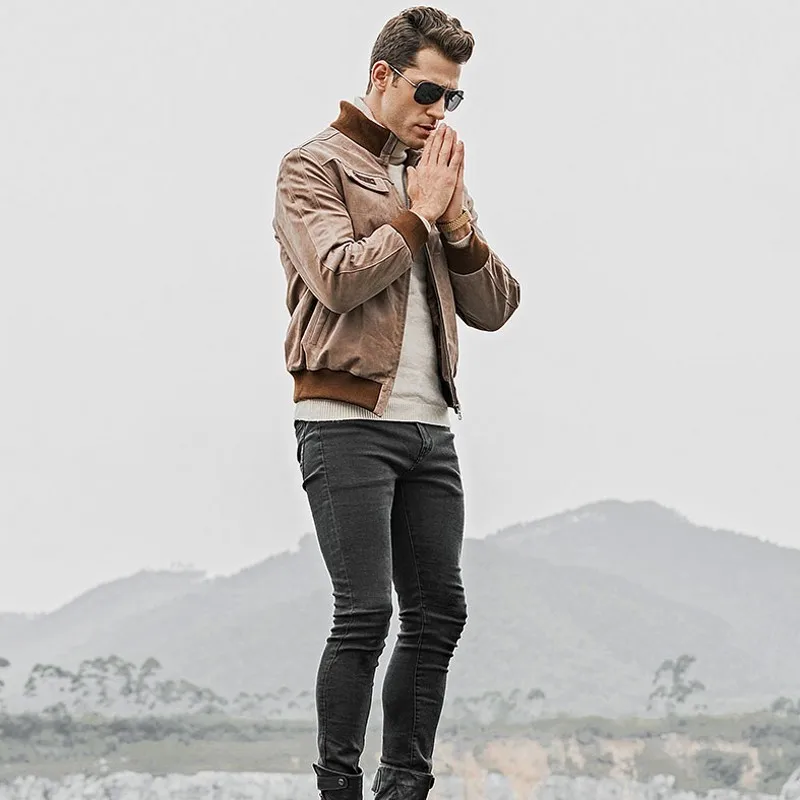 Мужская короткая куртка из свиной шкуры Повседневная облегающая натуральной