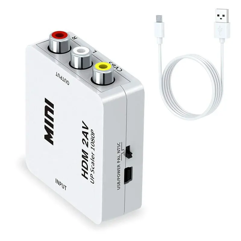

HDMI-compatible TO AV Scaler Adapter HD Video Composite Converter Box HD to RCA AV/CVSB L/R Video 1080P Support NTSC PAL