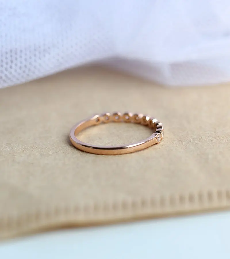 New sleek minimalist single row glossy rose gold filled inlaid zircon ring for women's party CZ anniversary gift jewelry | Украшения и