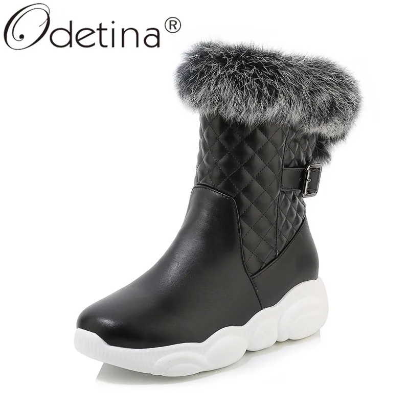Odetina/женские ботинки без шнуровки в клетку, на массивной платформе, на плоской подошве, с толстым мехом удобные зимние повседневные ботинки с круглым носком, с пряжкой и ремешком