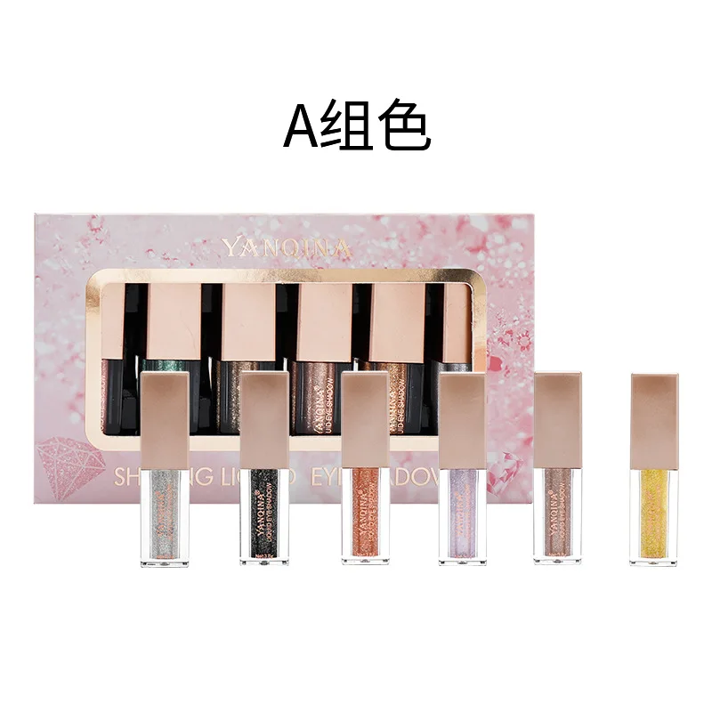 6Pcs/Set Metal Eyeshadow Set Waterproof Liquid Gold Diamond Glitter Bronze Colors Shimmer Eye Shadow Makeup Cosmetic |