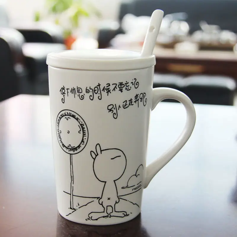 Керамическая кружка с крышкой и ложкой креативная индивидуальная трендовая