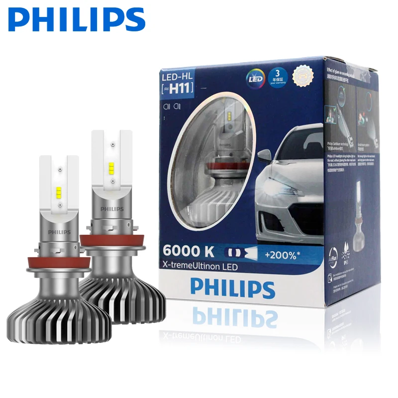 Philips 12 V H4 H7 H11 HB3 HB4 H1R2 9005 9006 9012 6000 K + 200% более яркие фары H8 H16 противотуманная
