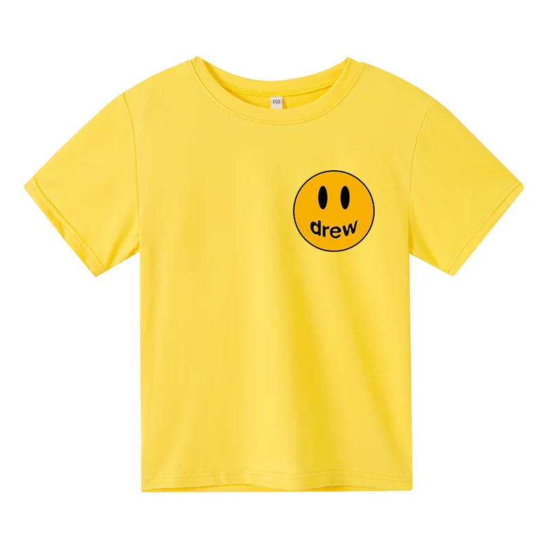 

2021 Summer Smiley Solid Color Children's T-shirt Fashion Slim Top O-neck Kids Short Shirt Baby Clothes T-shirt