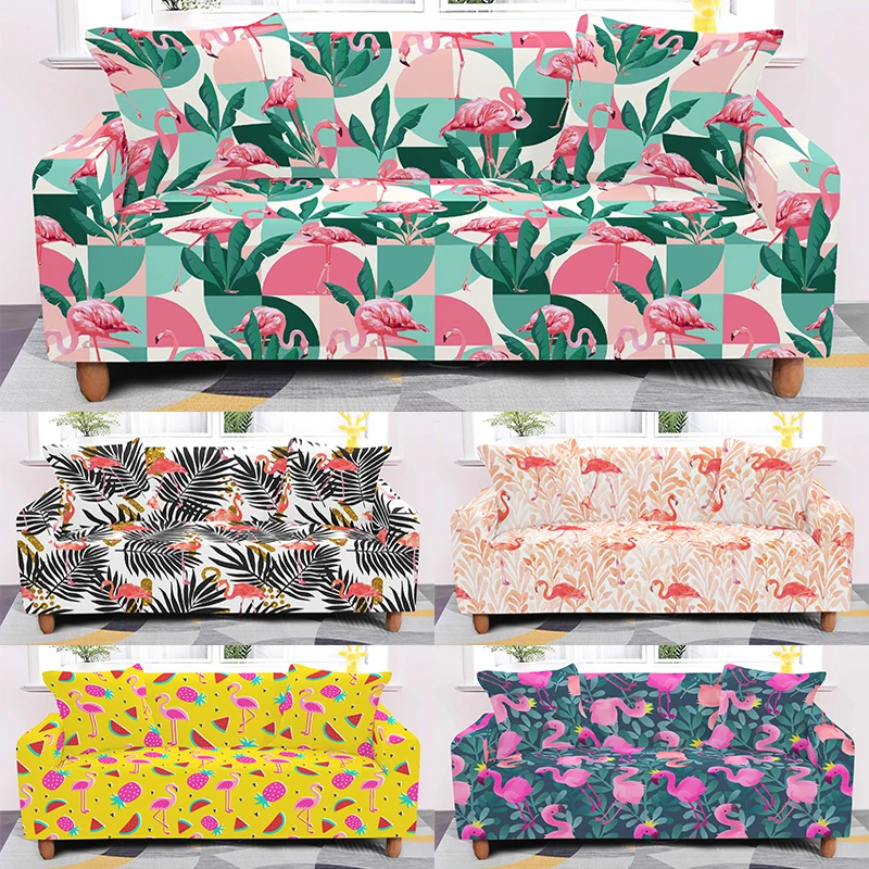 Эластичный чехол для дивана с принтом фламинго Нескользящие Чехлы гостиной