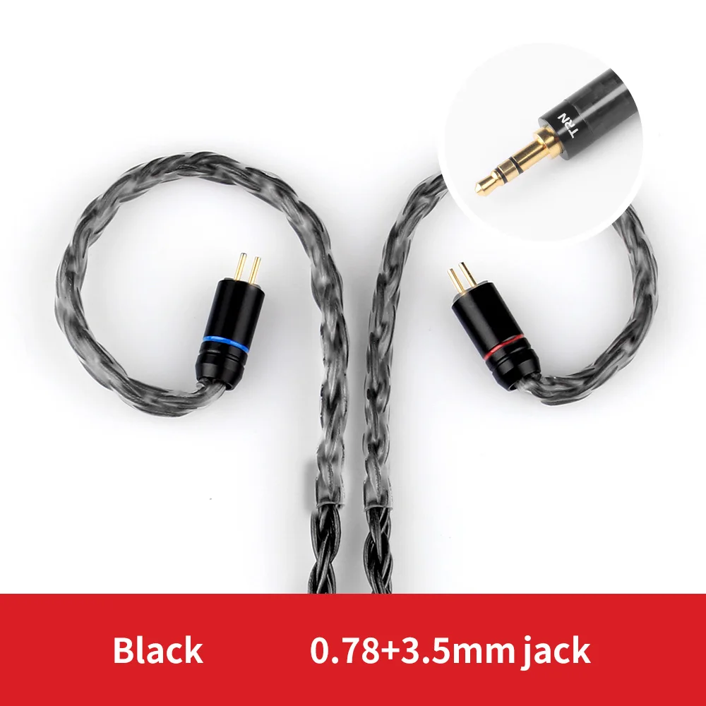 Black 3.5mm 0.78Pin TRN T2 наушники 16 ядерный посеребренный кабель 0,75 мм 0,78 мм MMCX/2Pin разъем для KZ ZSA ZS10 ZSR TRN V80 V10 V20 обновленный кабель - Цвет: Black 3.5mm 0.78Pin