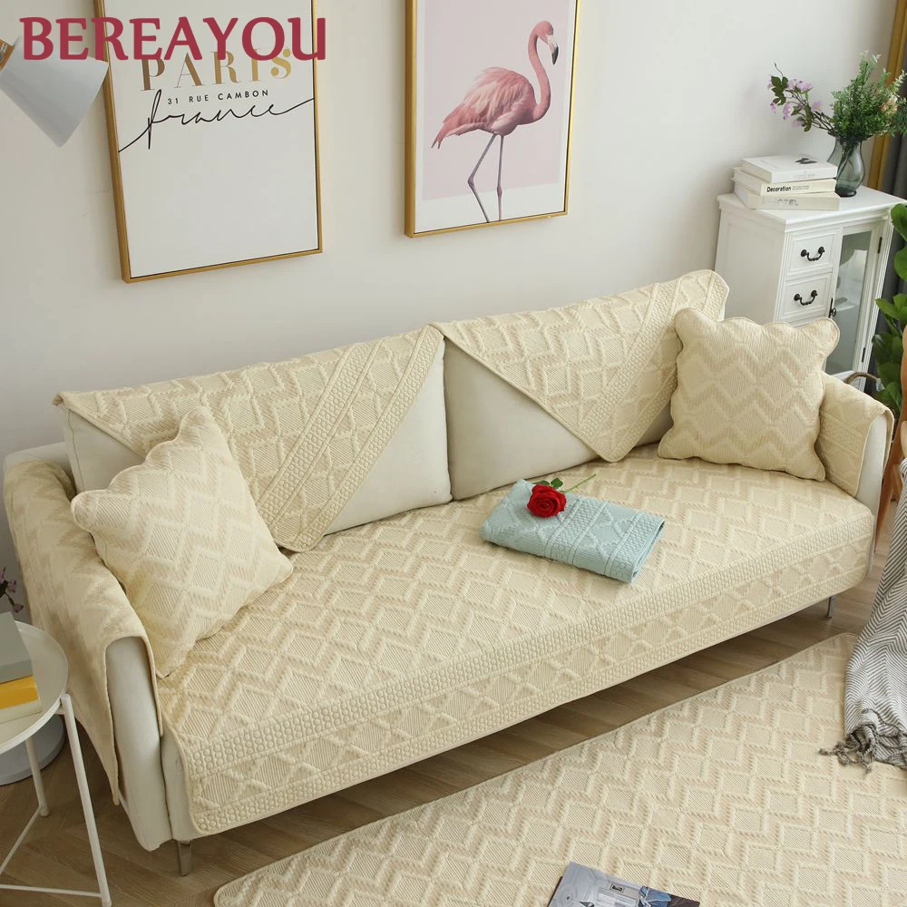 Хлопковые Чехлы для дивана в гостиную серая однотонная накидка на диван