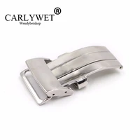 carlywet 20mm silver polished 316l stainless steel watch band deployment clasp for less 3 2mm leather strap belt for breitling