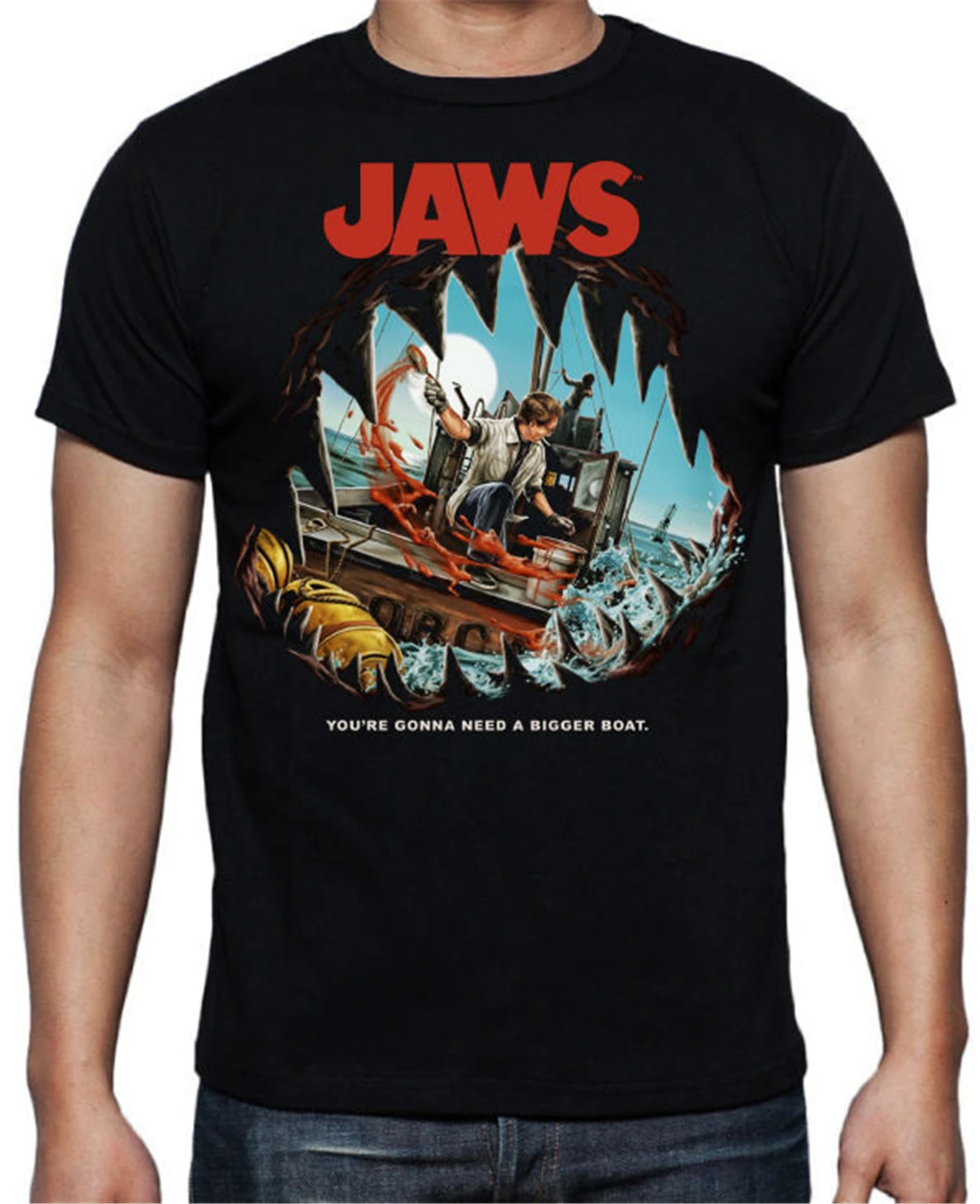 Jaws Need A Big Boat 80's Scary Great White Shark Movie новая мужская футболка S M 2XL 3Xl XXXL|Мужские