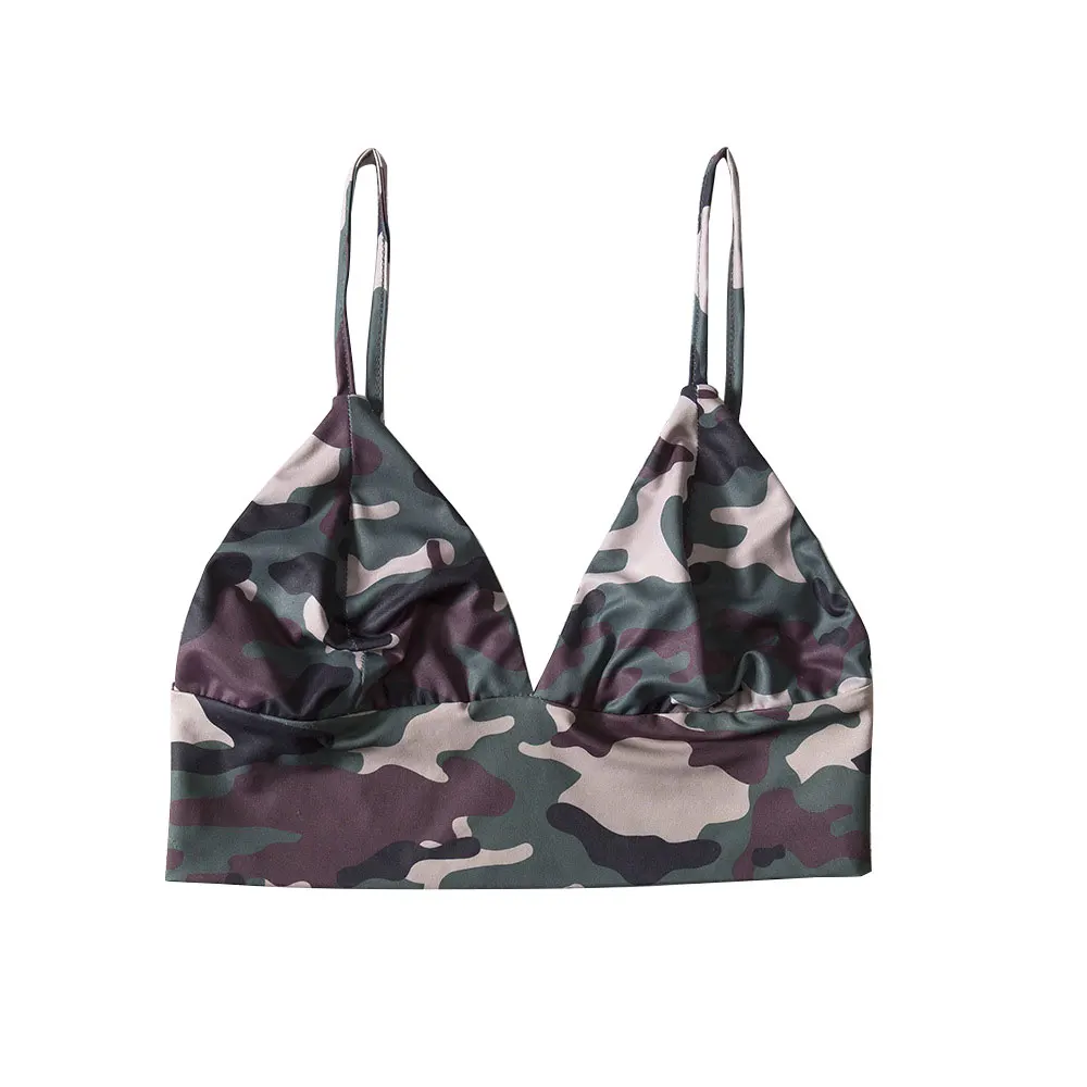 Короткий жилет Женская майка бюстгальтер спортивный Камуфляжный зеленый топ с