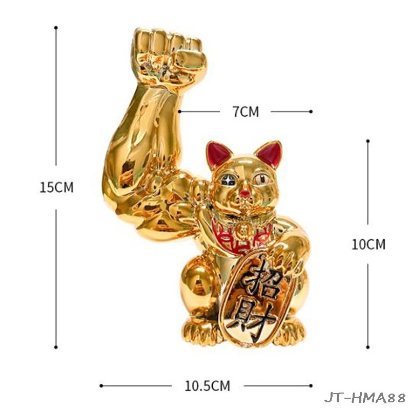 

Muscle Arm Lucky Cat Ornaments Golden Resin Crafts Living Room Cute Animal