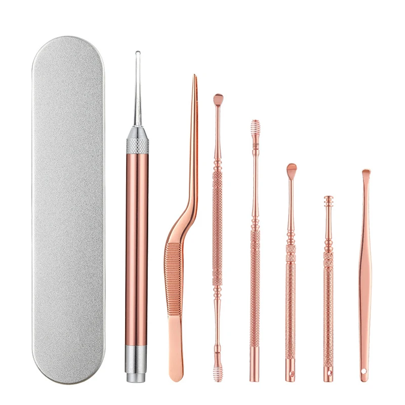 

LED Light Pickers Earpick Remover Curette Earwax Cleaner Spoon Ear Nose Care Wax Booger Cleaning Tweezers Forceps Health Tool