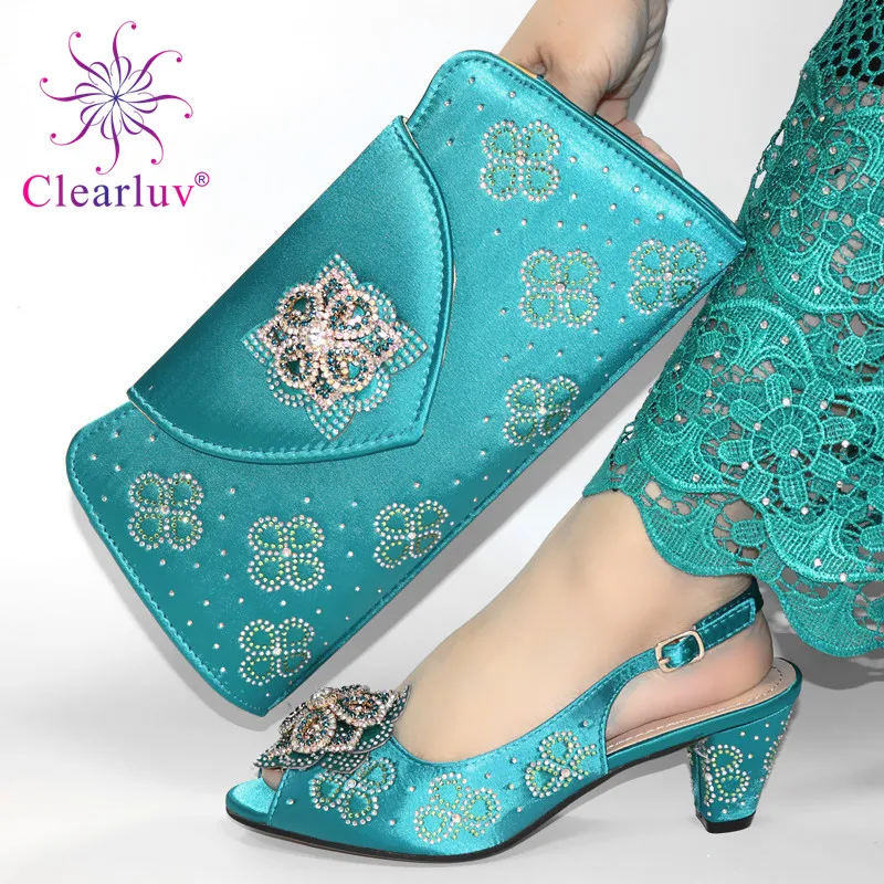 

2020 Special Arrivals Wedding Nigerian Party Shoes with Matching Bags Ladies Shoe and Bag Set Decorated in Pink for Party
