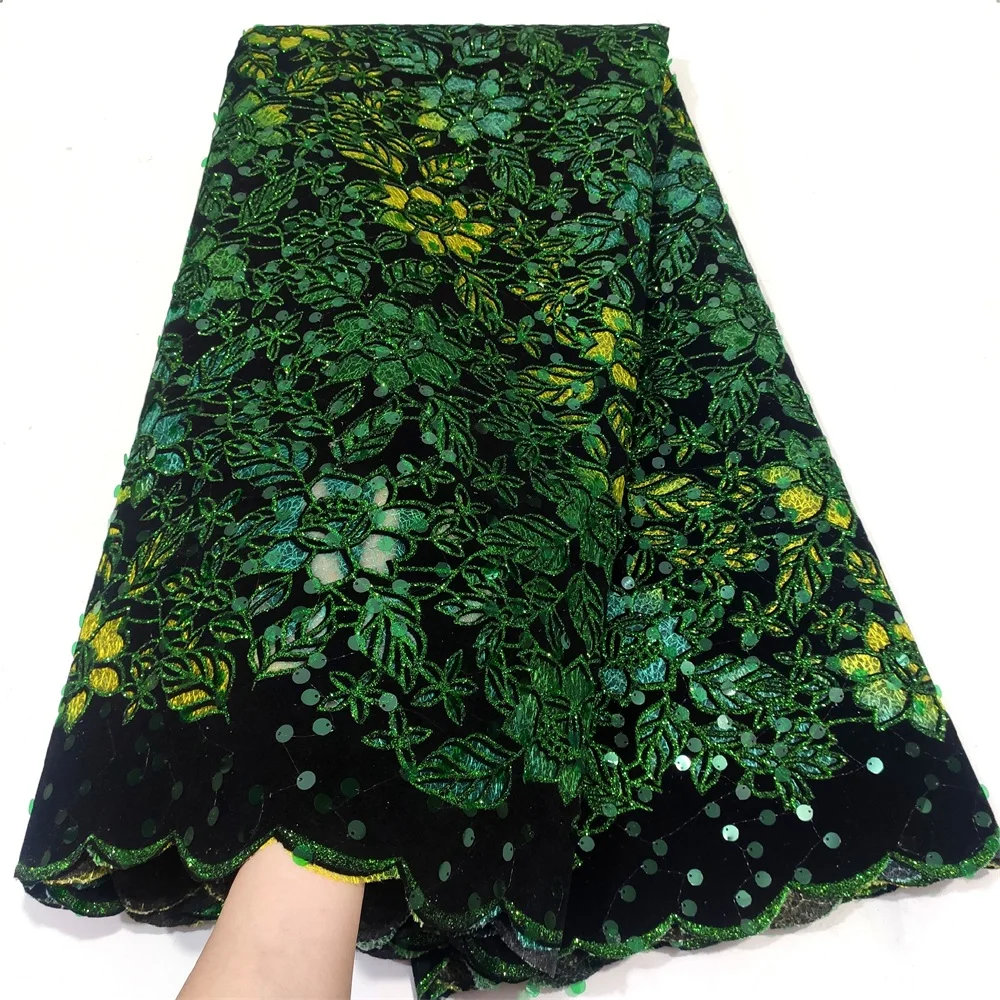 

Latest Embroidered Velvet Fabric Lace 5 Yards Aso Ebi African French Net Lace With Sequence Velvet Sequin Lace Fabric 2022