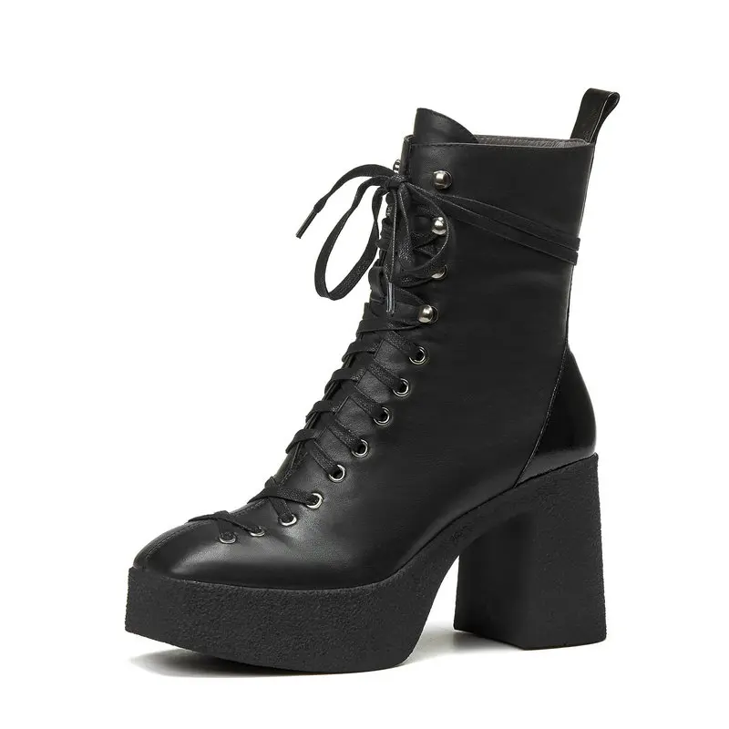 

Genuine Leather Women Platform Ankle Boots Dancing Shoes Woman Big Size Chunky Heels Winter Sexy Short Boots