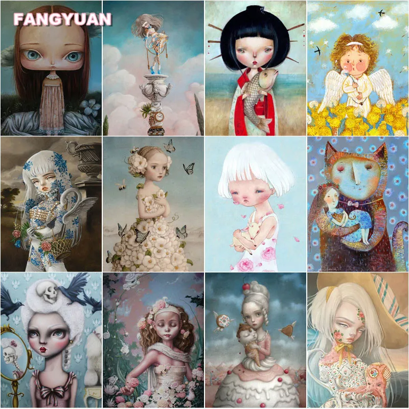 

Diamond Painting Abstract Carrying A Flower Basket Butterfly Girl Portrait Needlework Full Diamond Embroidery Handmade Artwork