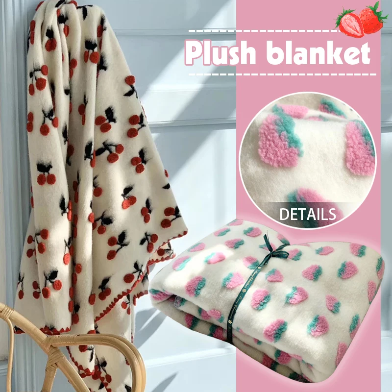 

Cherry Printed Thin Polyester Soft Summer Blanket Cover Office Air-Conditioning Knitted Jacquard Leisure Home Decor Sofa Blanket