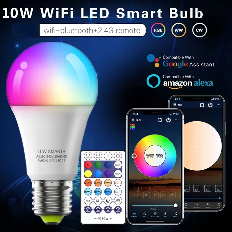 

Magic Wifi Smart Led Light bulb AC 220V 10W Dimmable Color Changing led Lamp Siri Voice Control Alexa Google Home APP Remote