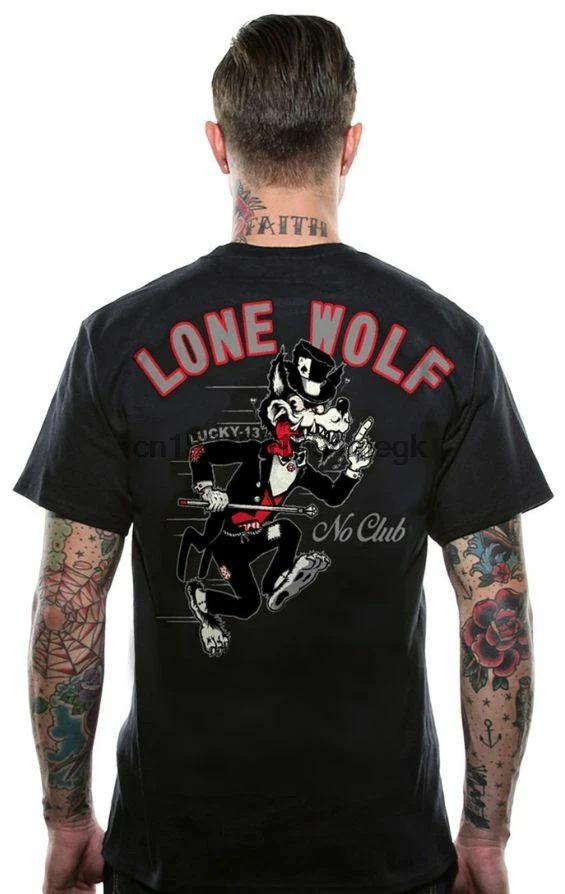 

Lucky 13 Shirt No Club Lone Wolf Big Bad Wolf Hot Rod Motorcycle Black S-4Xl(2)