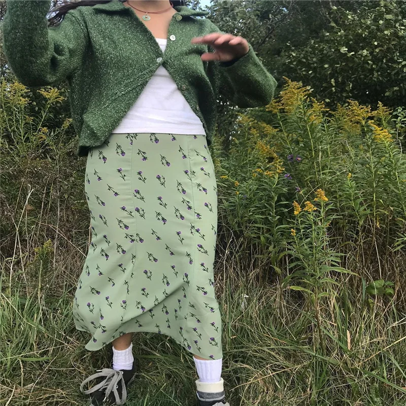 

Hirigin, 2021 г., новые платья, женская юбка-трапеция средней длины для девочек, богемная юбка с высокой талией и цветочным принтом, облегающие дли...