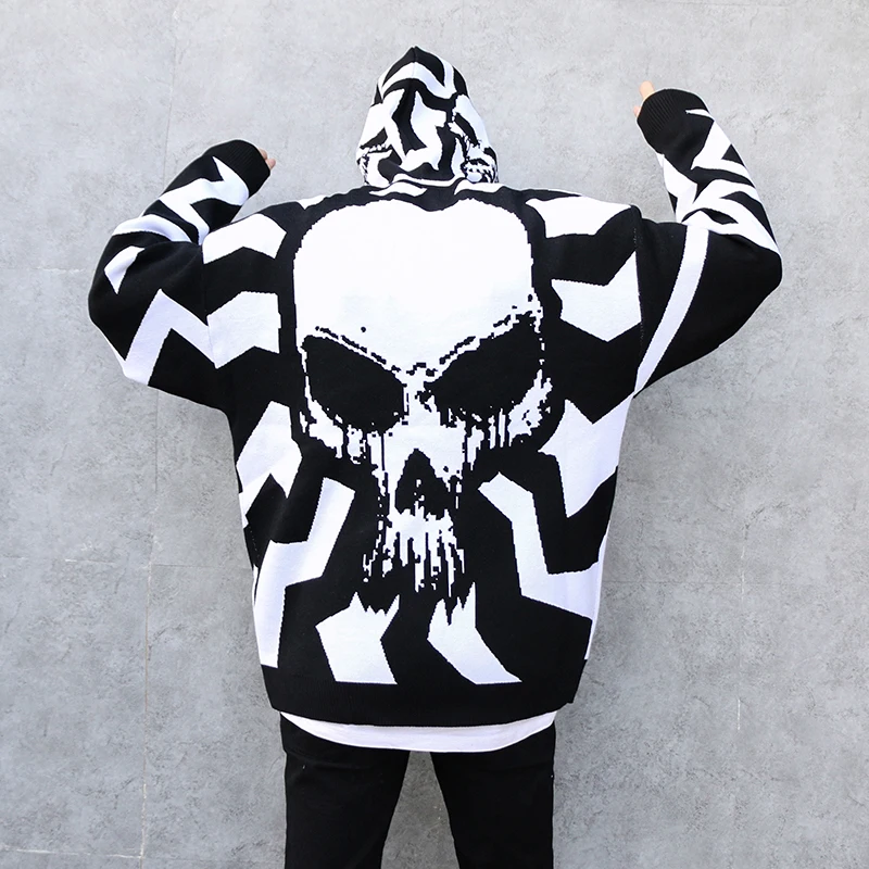

Autumn winter men skulls oversized sweater punk hip hop pull homme women plus size pullover warm knitted sweaters korean clothes