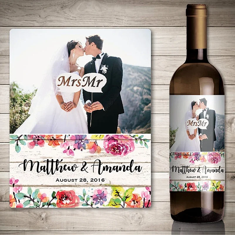 

Пользовательская фото Свадебная винная этикетка, персонализированная наклейка на винную бутылку, Весенняя романтика, Сельское свадебное украшение на открытом воздухе, Винные Подарки