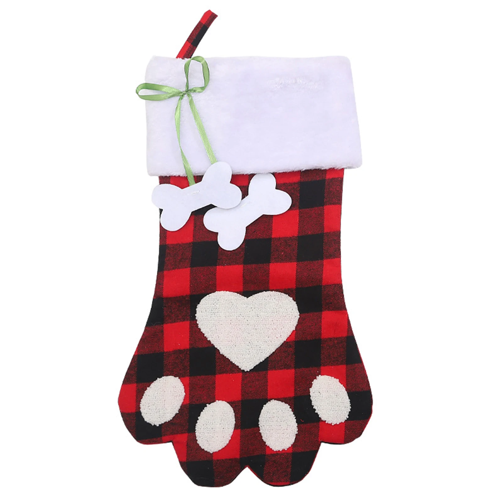 

Large Christmas Stocking Gift Bag Checkered Dog Paw Shaped Classic Hanging Fireplace Decor for Party Christmas Tree Dropshipping