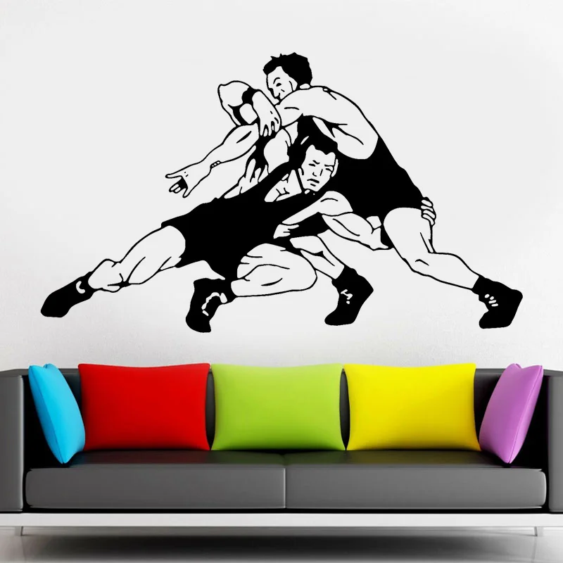 

Home Decor Art Sticker Silhouette Wrestling Match Wrestlers Sports Boys Room Removable Stylish Mural Waterproof Decal Y14