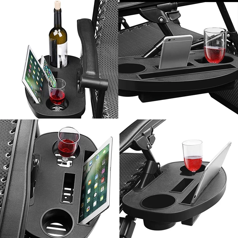 

Oval Chair Cup Holder Clip with Mobile Device and Snack Slot Reclining Chair Table Multi-Purpose Tray for Indoor Outdoor