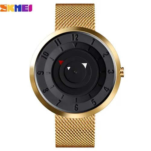 Gold watch SKMEI Роскошные простые мужские кварцевые уличные спортивные часы водонепроницаемые наручные часы Креативный ремешок из нержавеющей стали часы Relogio Masculino - Цвет: Gold watch