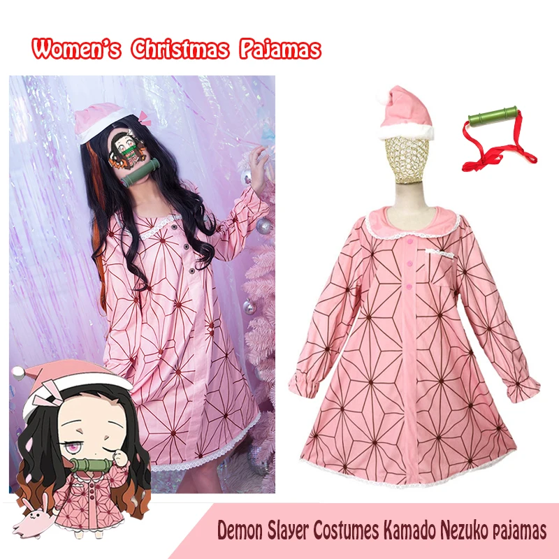 

Anime Demon Slayer Cosplay Kamado Nezuko pajamas Christmas hat Women's uniform Halloween Costume Dress / Hat / accessories