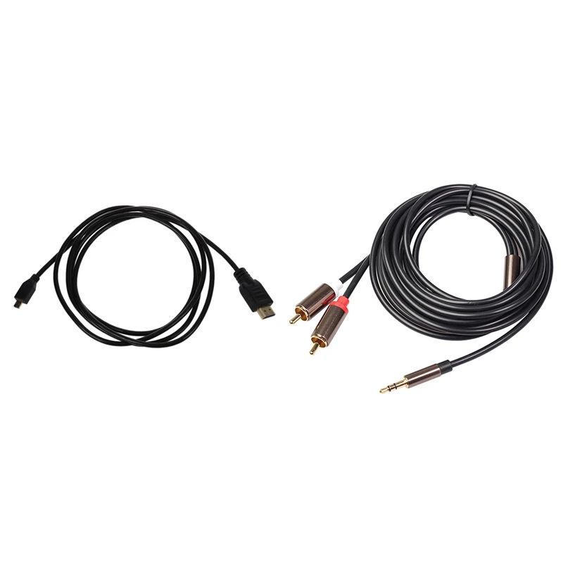 

6-футовый кабель высокого разрешения Mini HDMI (тип D)-HDMI (тип A) с Hi-Fi стерео аудиокабелем от 3,5 мм до 2Rca