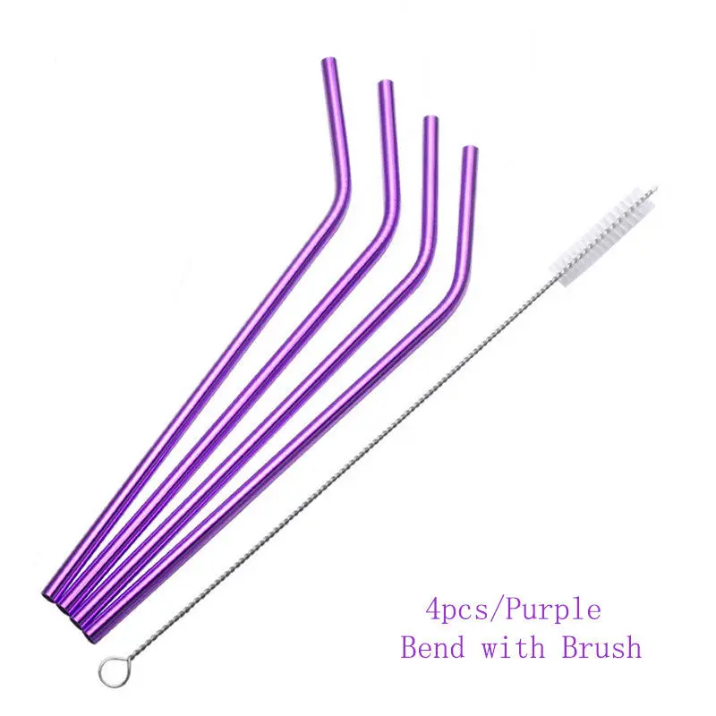 4 Purple Bent 4/8 шт 7 цветов металлическая соломинка из нержавеющей стали для питья в многоразовых соломинках - Цвет: 4 Purple Bent