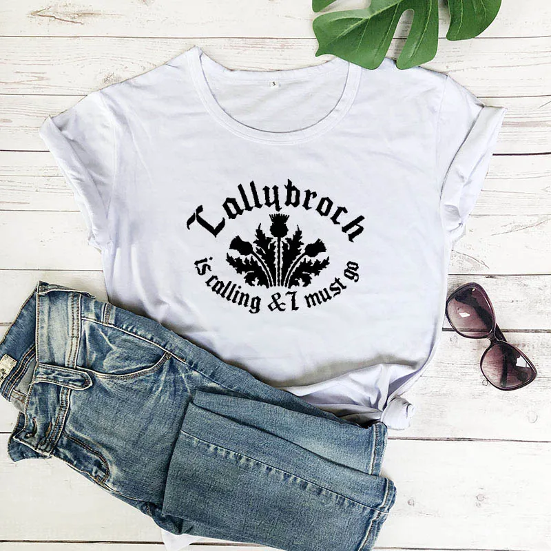 Lallybroch is call and I must go, Новое поступление, Женская забавная Повседневная футболка из хлопка, рубашки в стиле Outlander