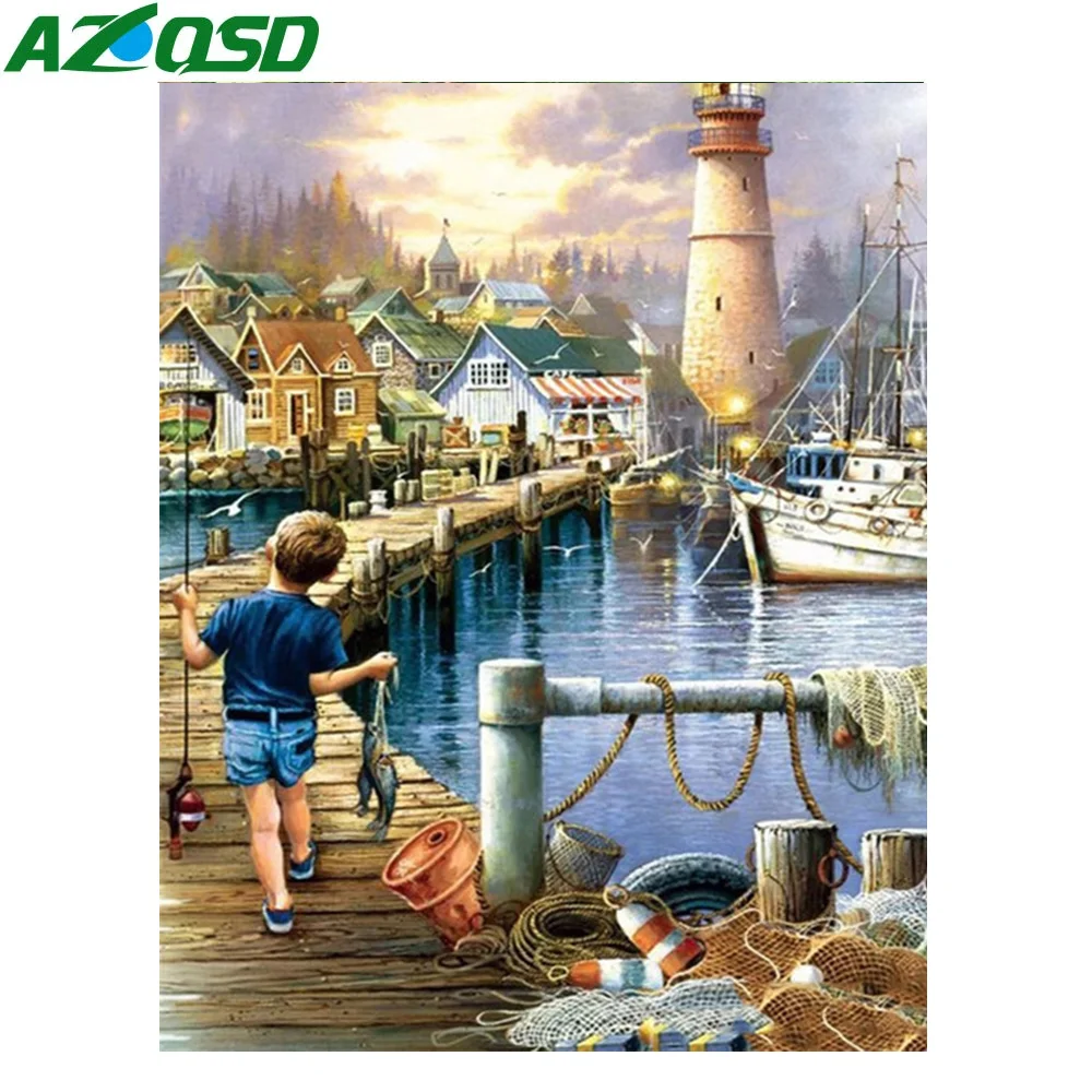 AZQSD 5D алмазная живопись Маяк полная дрель квадратный Декор для дома Алмазная