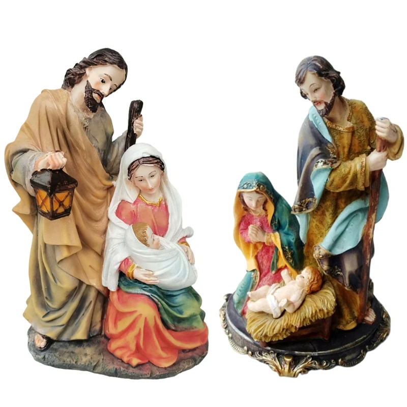 

Holy Family Nativity Scene Statue Christmas Resin Craft Ornament Christ Baby Jesus Religious Figurines Home Table Decor