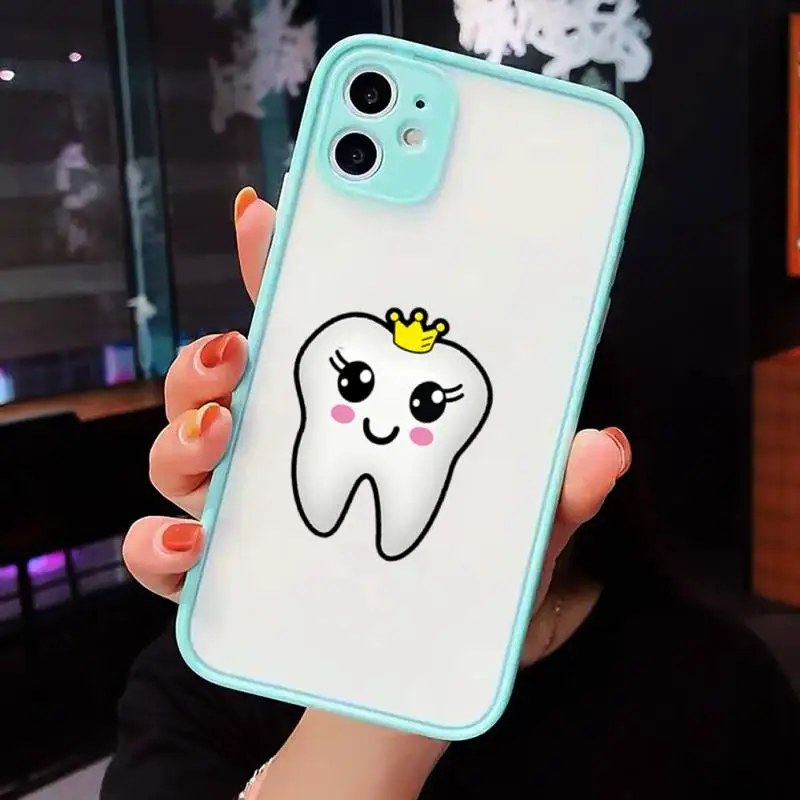 

Funny Cartoon Dentist Dental Crowned Teeth Phone Cases matte transparent For iphone 7 8 11 12 plus mini x xs xr pro max cover