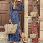 Женское длинное платье с V-образным вырезом, с принтом