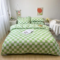 nordic style duvet cover pillowcase 3pcs 150x200king size quilt cover 240x210 green and white grid pattern bedding set