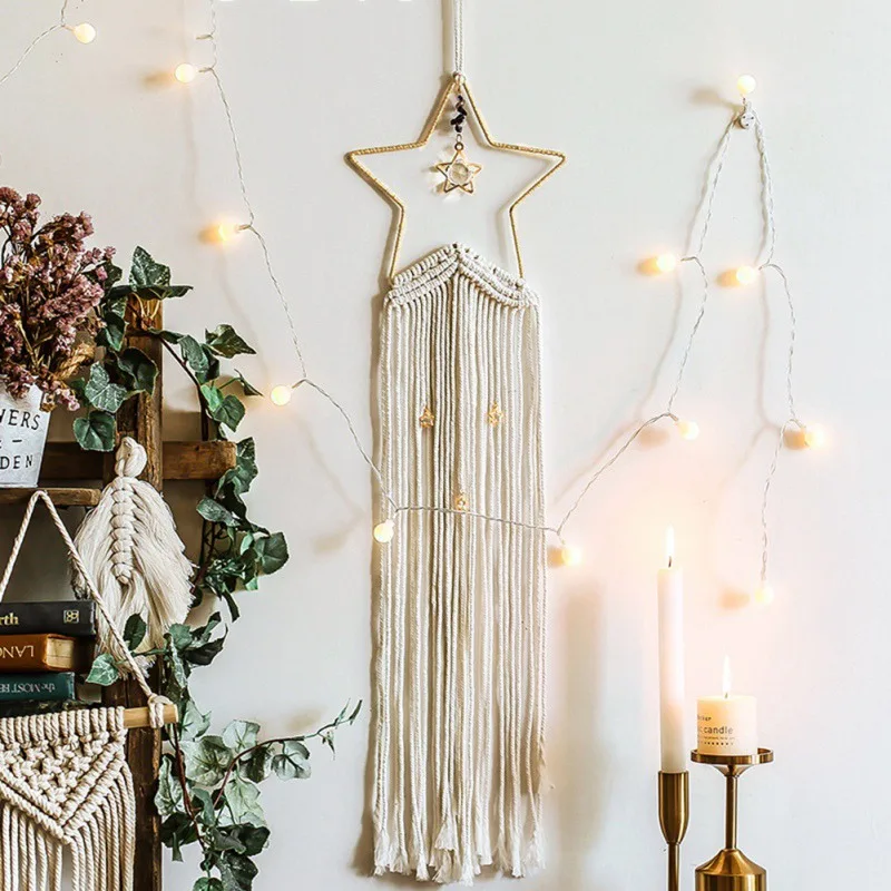 

NEW Wall Hanging Tapestry Wedding Backdrop Home Living Room Decor Art Handmade Woven Star Tassel Macrame Boho